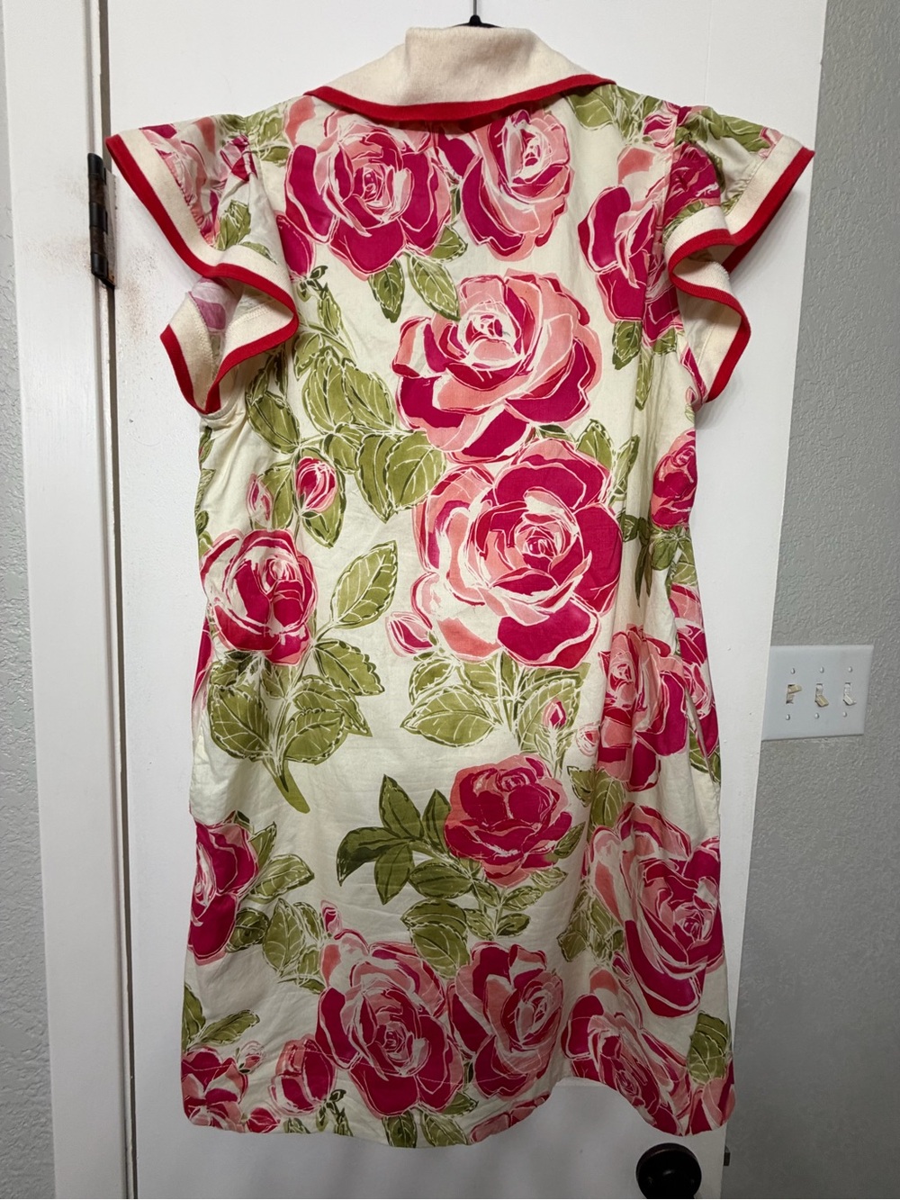 entro Cream Polo Dress with Pink Rose Print - Picture 2 of 3